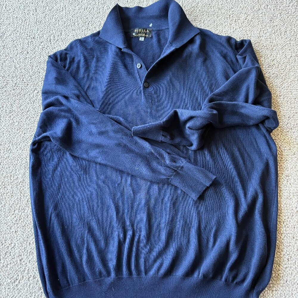 Biella Luxe Men’s Sweater | Navy Blue | Size L | Made in Italy